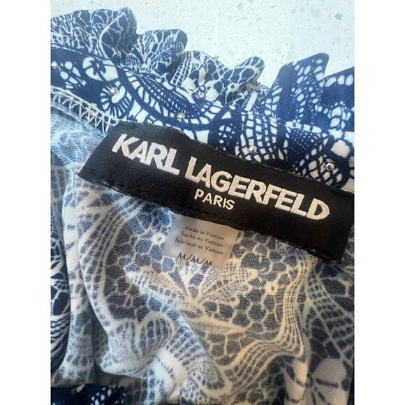 KARL LAGERFELD SLEEVELESS BLUE AND WHITE BLOUSE WOMENS SIZE MEDIUM - Picture 9 of 9
